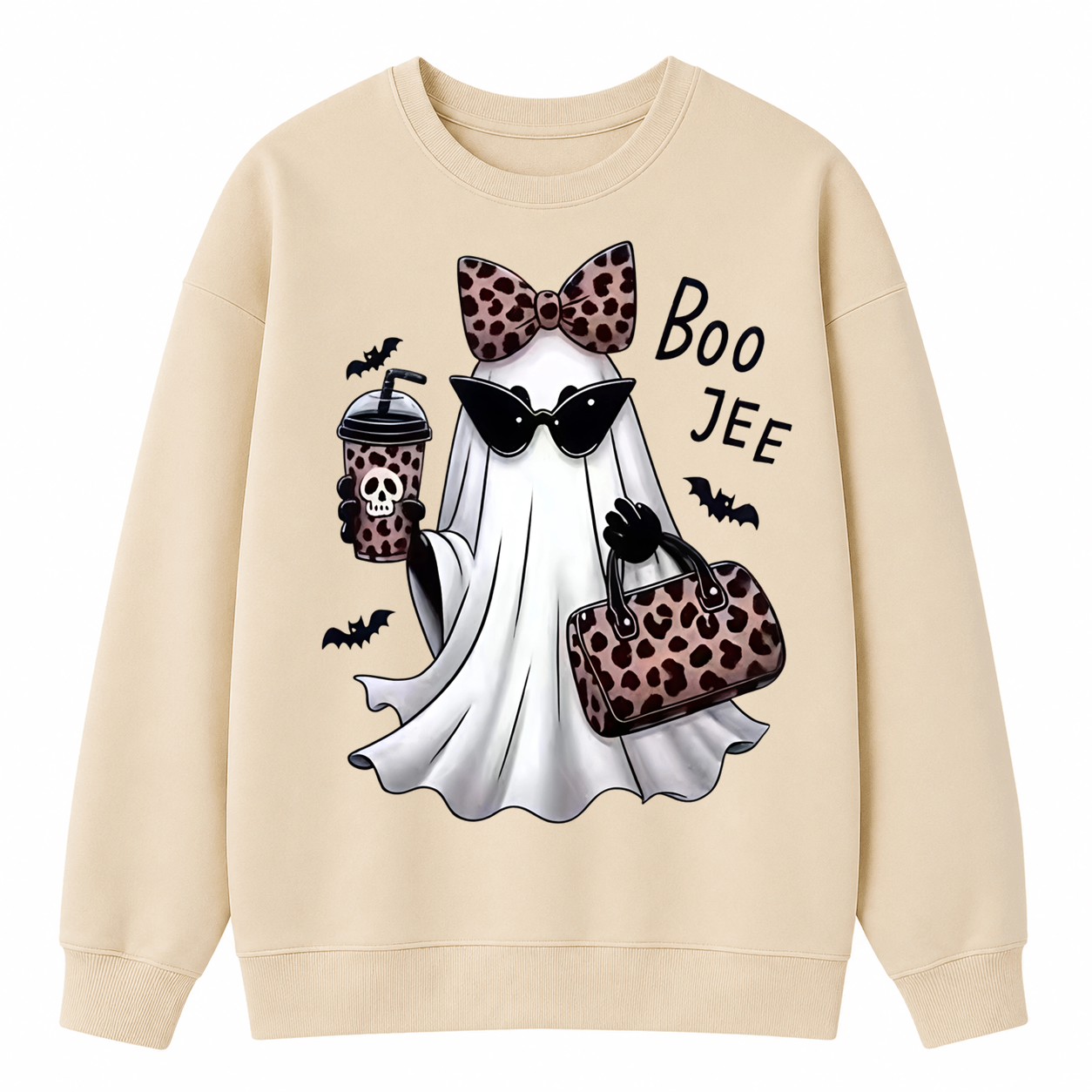Leopard Ghost Halloween Sweatshirt – Cute Spooky Graphic Crewneck Pullover