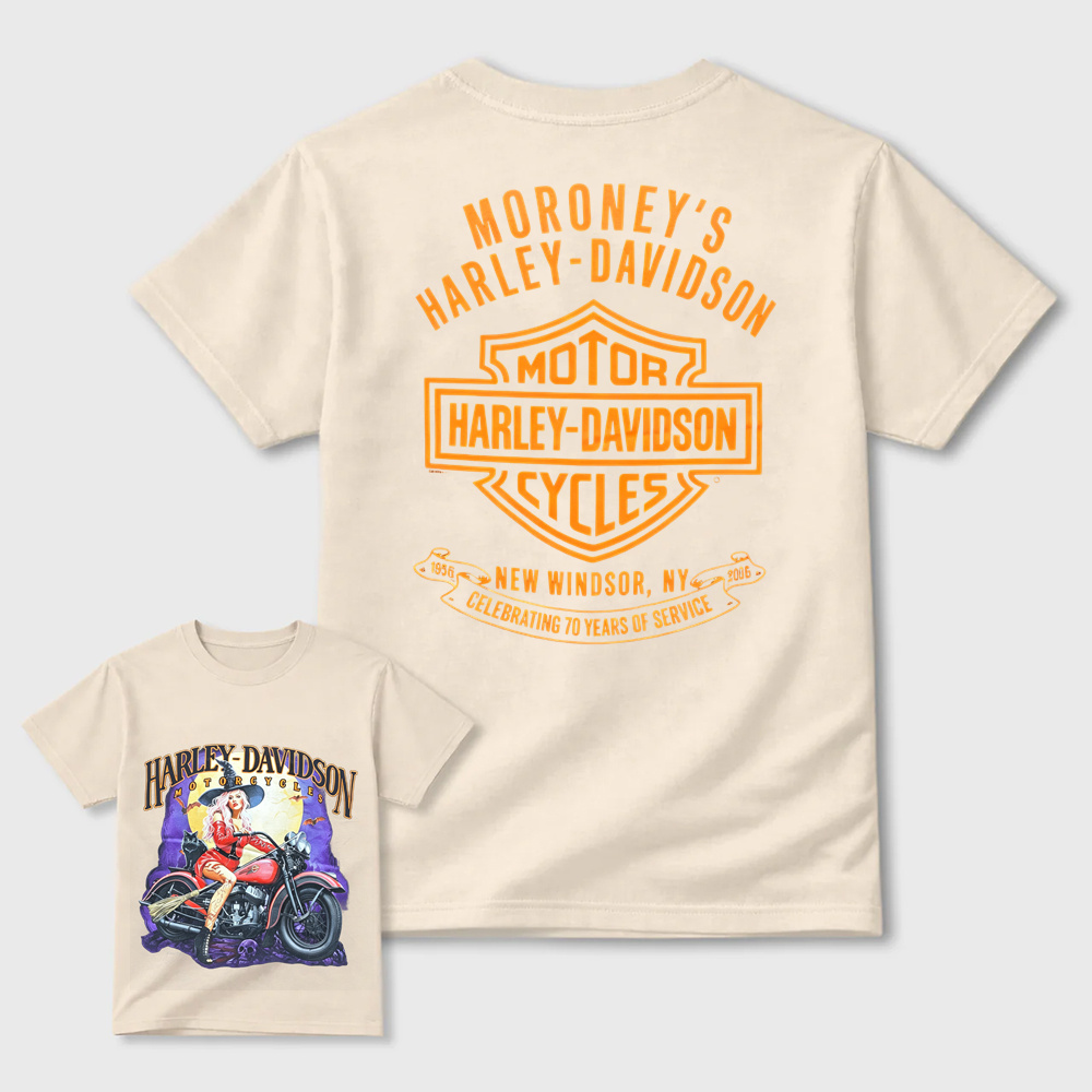 Harley-Davidson Witch Biker Graphic T-Shirt – Halloween Retro Motorcycle Tee