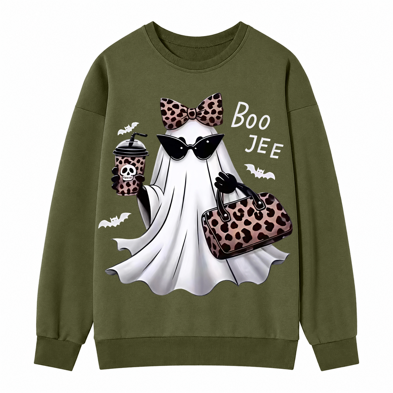 Leopard Ghost Halloween Sweatshirt – Cute Spooky Graphic Crewneck Pullover