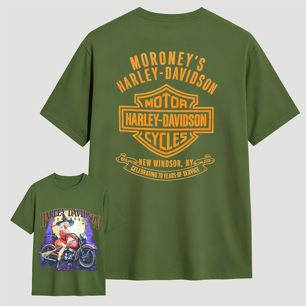 Harley-Davidson Witch Biker Graphic T-Shirt – Halloween Retro Motorcycle Tee