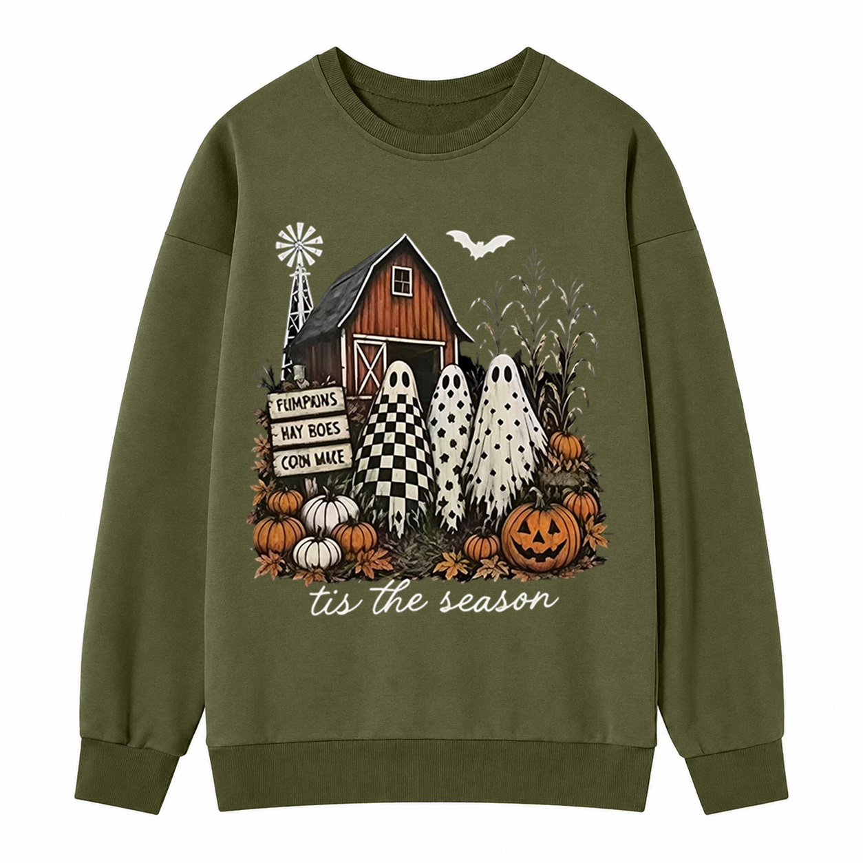 Vintage Farm Ghost Halloween Sweatshirt, Tis The Season Pumpkin Barn 
