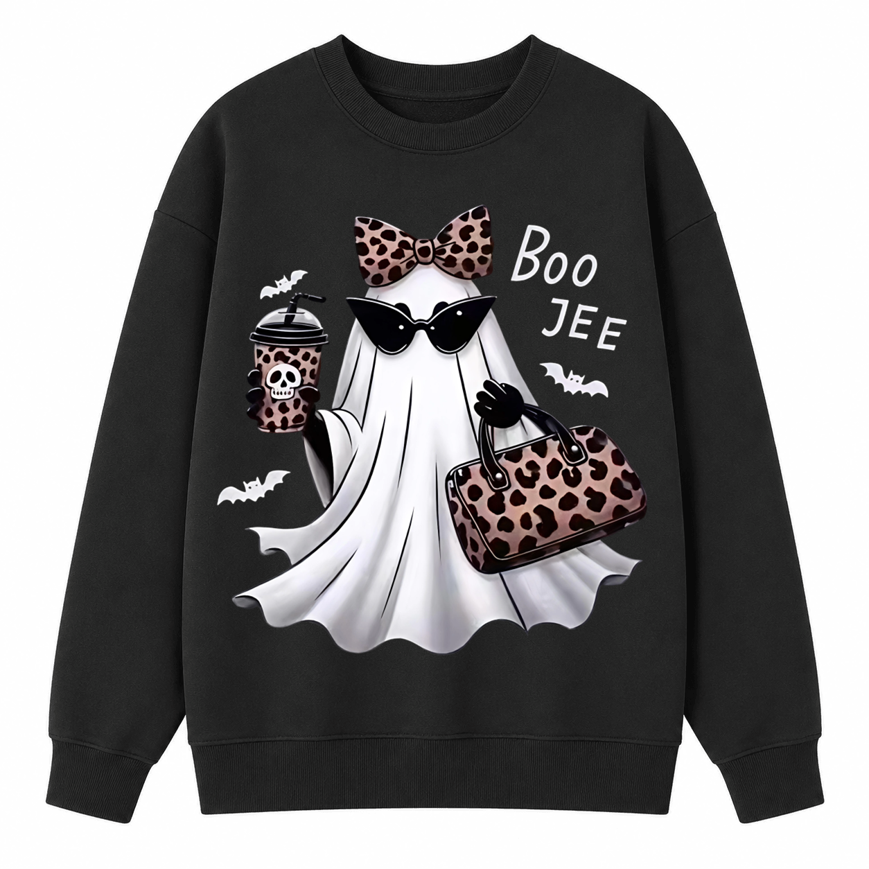 Leopard Ghost Halloween Sweatshirt – Cute Spooky Graphic Crewneck Pullover