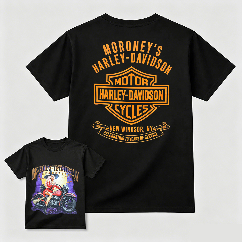 Harley-Davidson Witch Biker Graphic T-Shirt – Halloween Retro Motorcycle Tee