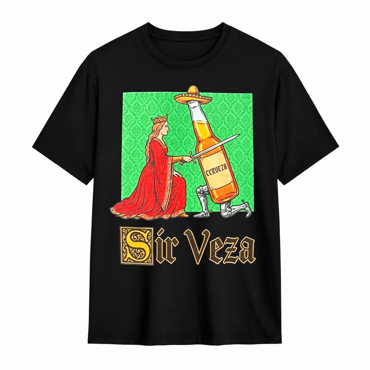 Sir Veza Funny Cerveza Beer Meme T‑Shirt, Medieval Drinking Humor Tee