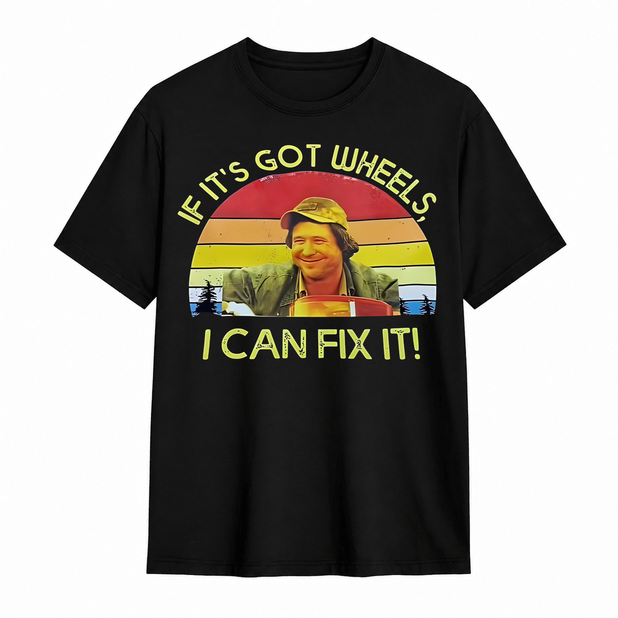 If It's Got Wheels I Can Fix It Funny Mechanic Vintage Sunset Graphic T‑Shirt