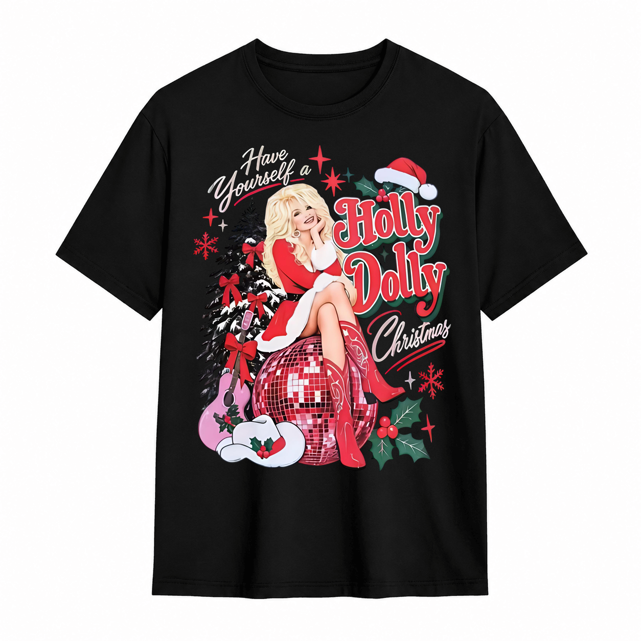 Holly Dolly Christmas Graphic T-Shirt – Festive Glam Holiday Tee