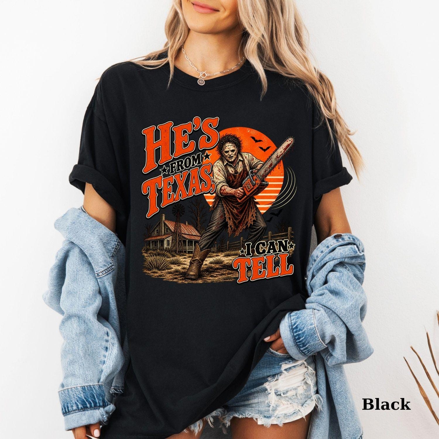 He’s From Texas Graphic T-Shirt – Vintage Western Halloween Tee