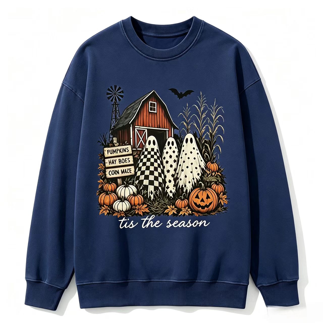 Vintage Farm Ghost Halloween Sweatshirt, Tis The Season Pumpkin Barn 