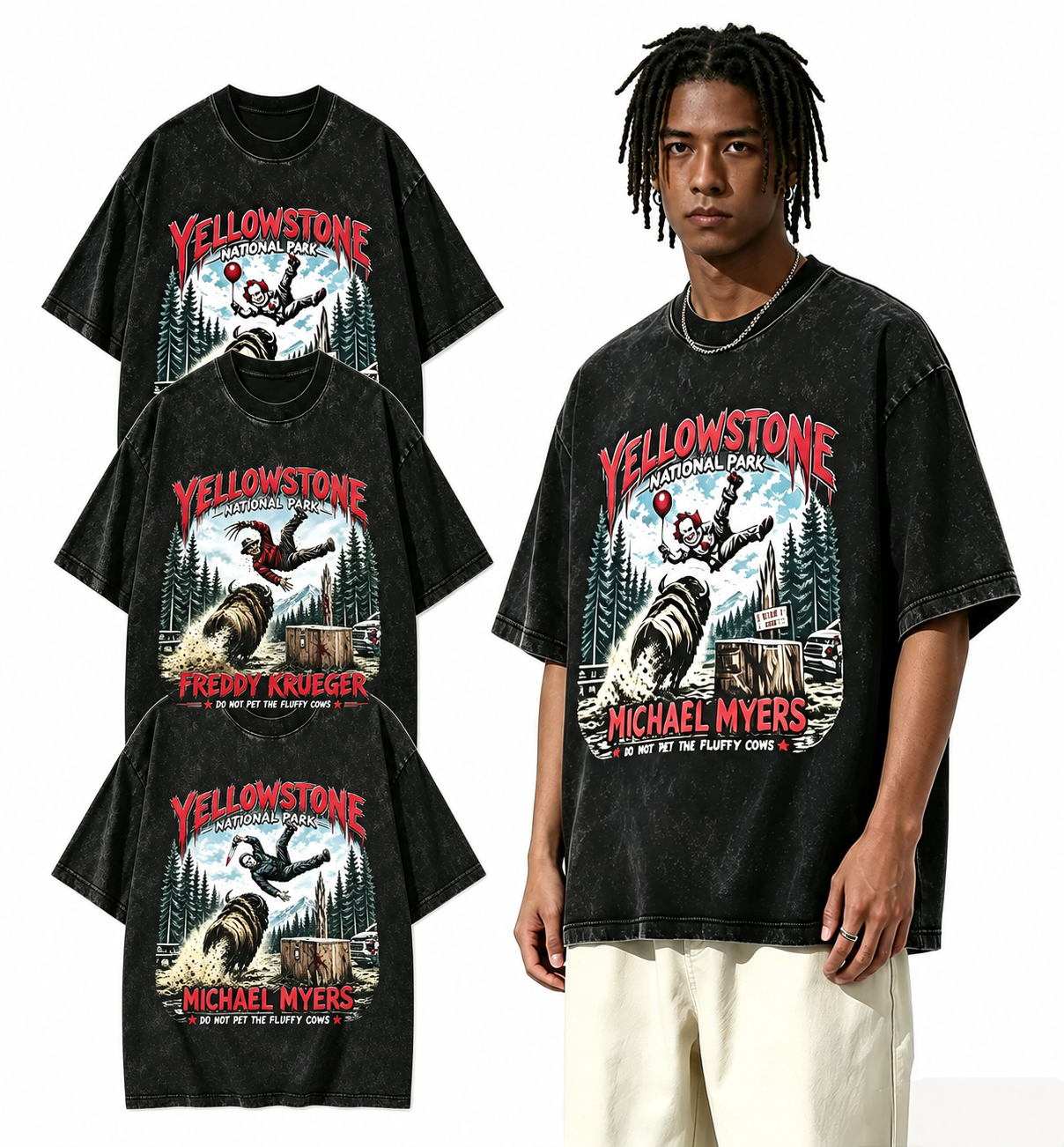 Vintage Horror Wilderness Graphic Washed T-Shirt – Retro Slasher Streetwear Tee