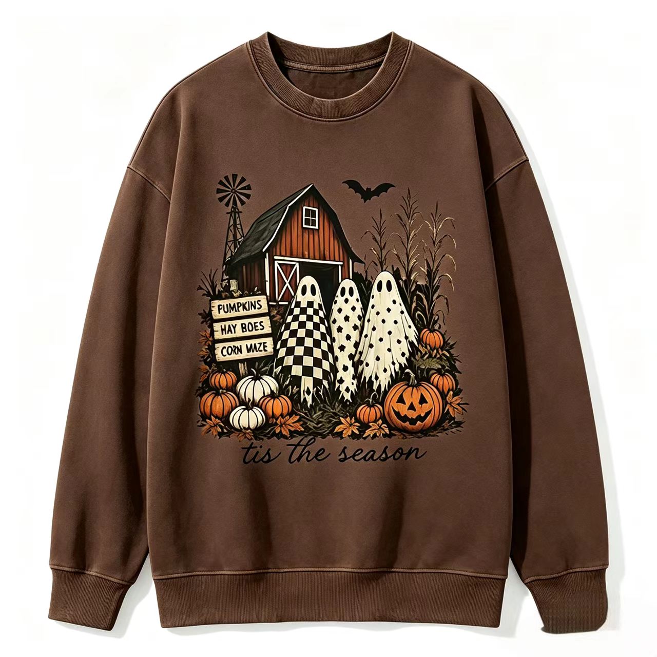 Vintage Farm Ghost Halloween Sweatshirt, Tis The Season Pumpkin Barn 