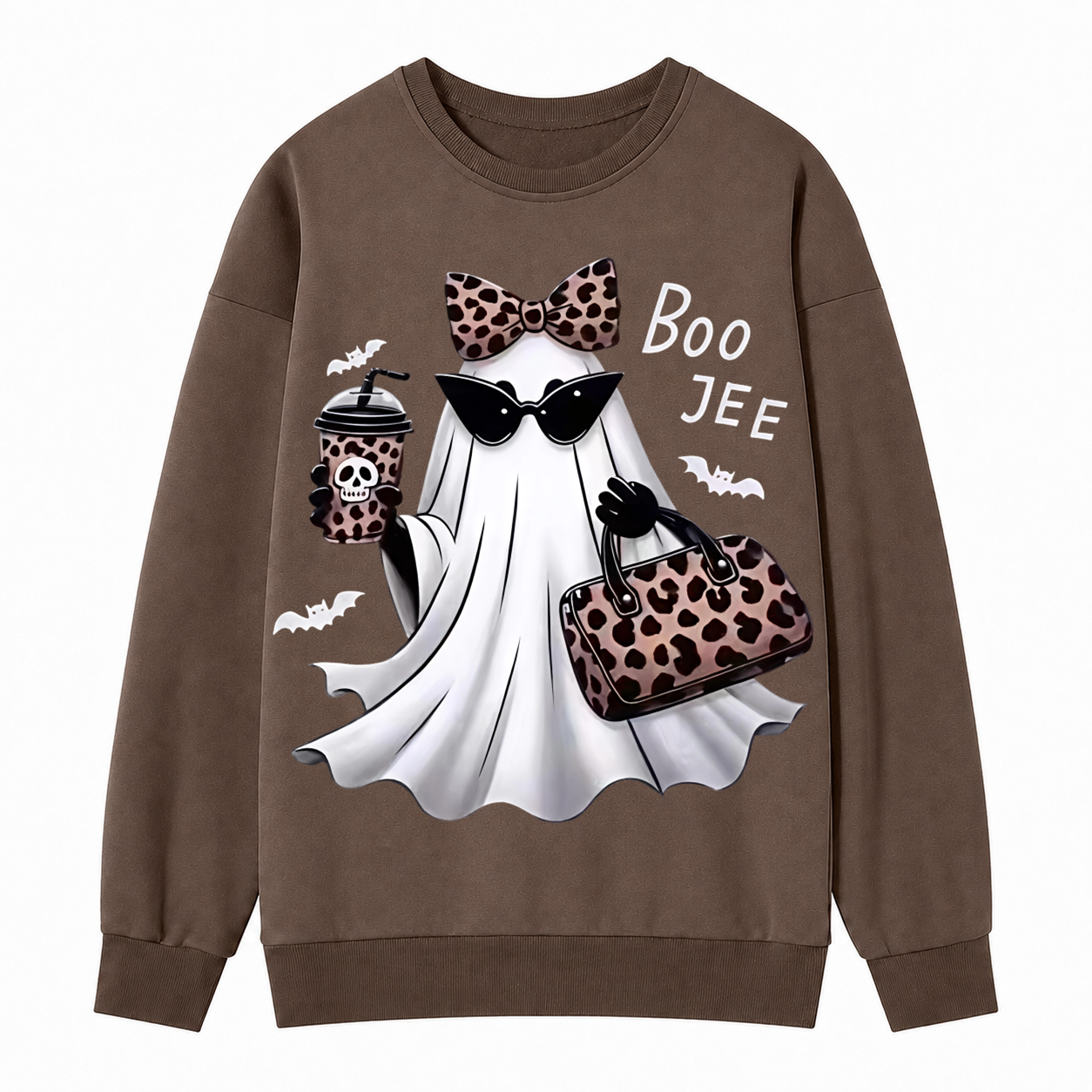 Leopard Ghost Halloween Sweatshirt – Cute Spooky Graphic Crewneck Pullover