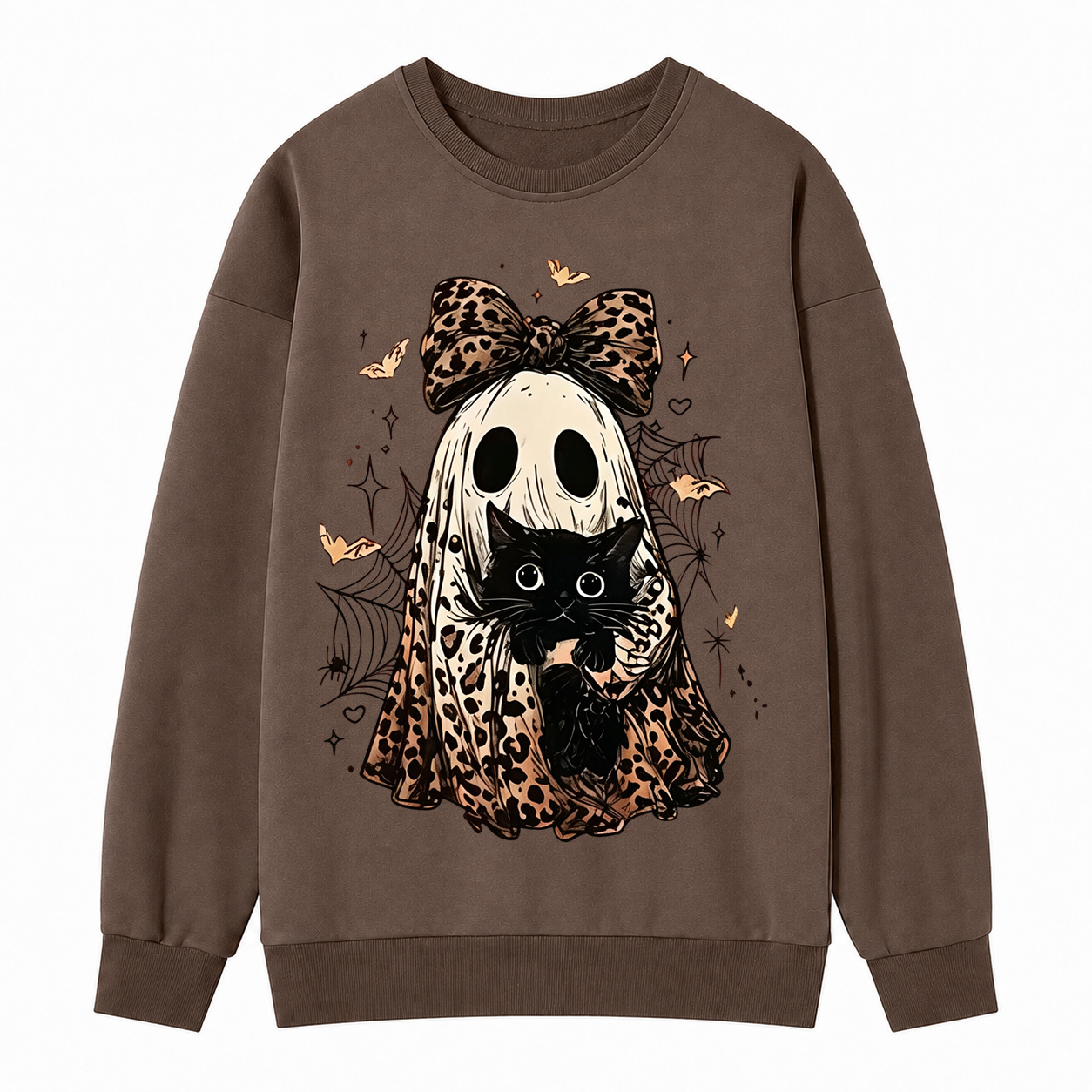 Coquette Leopard Ghost Black Cat Sweatshirt | Spooky Fall Halloween Pullover