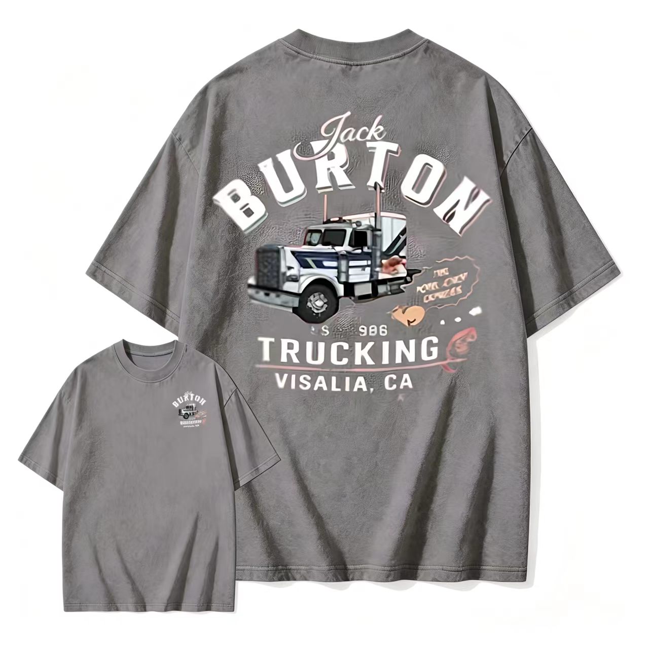 1986 Classic Movie Jack Burton Trucking FS 986 Truck Graphic Washed T-Shirt Double Sided Print Retro Casual Short Sleeve Shirts