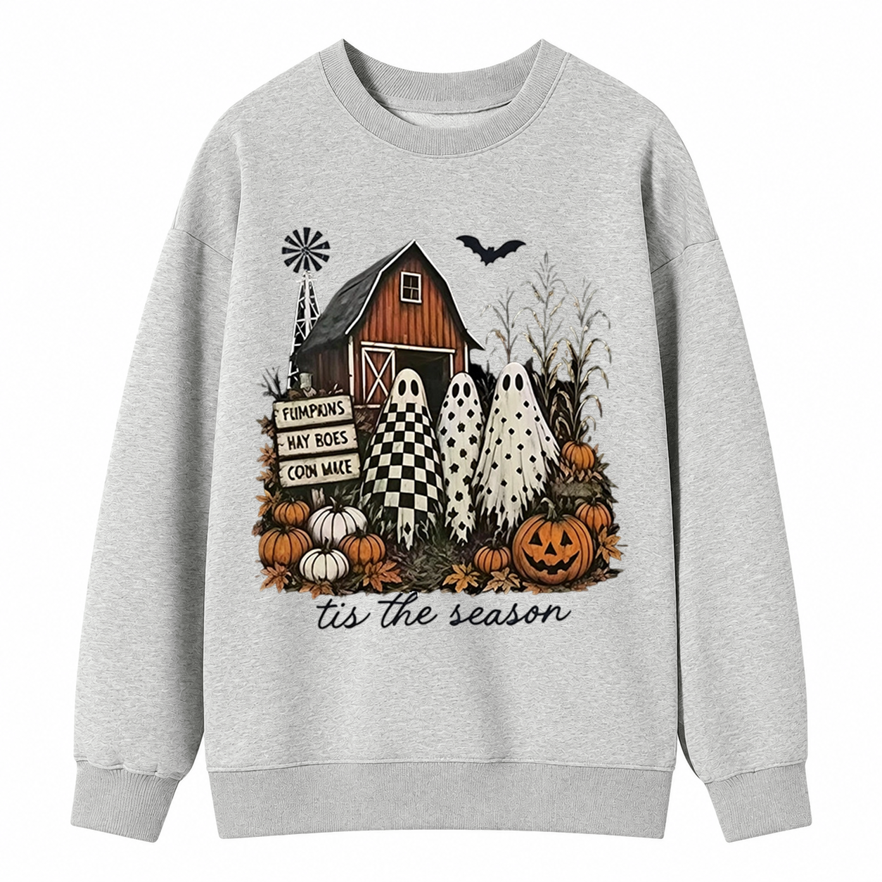 Vintage Farm Ghost Halloween Sweatshirt, Tis The Season Pumpkin Barn 
