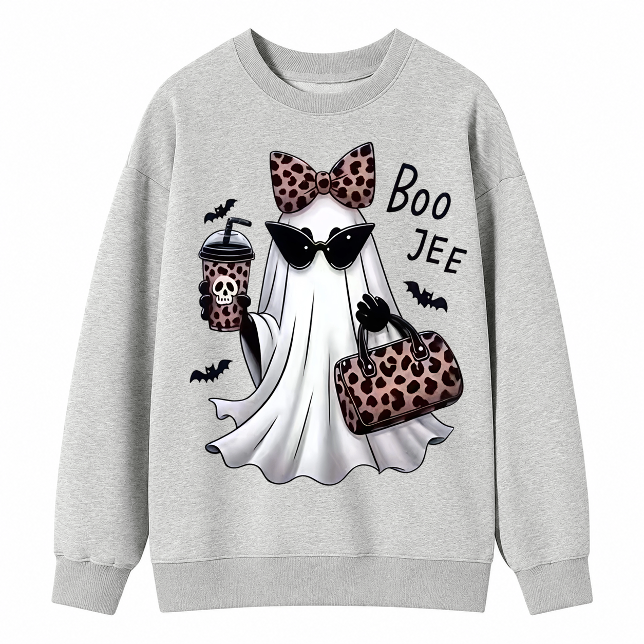 Leopard Ghost Halloween Sweatshirt – Cute Spooky Graphic Crewneck Pullover
