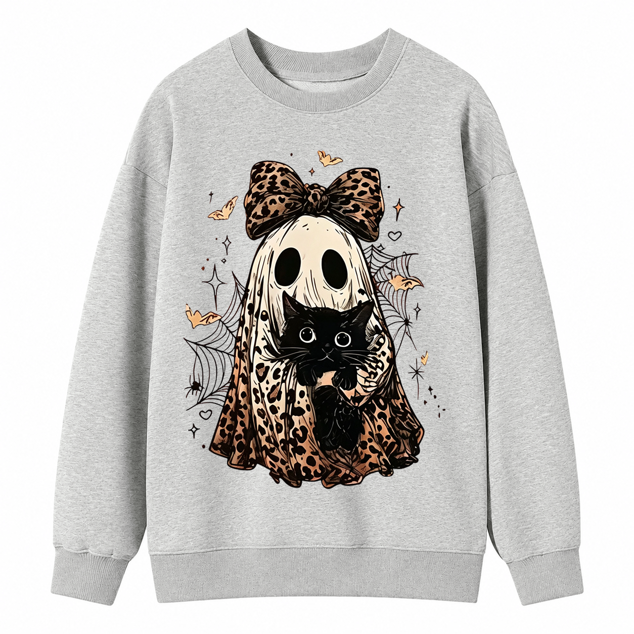 Coquette Leopard Ghost Black Cat Sweatshirt | Spooky Fall Halloween Pullover