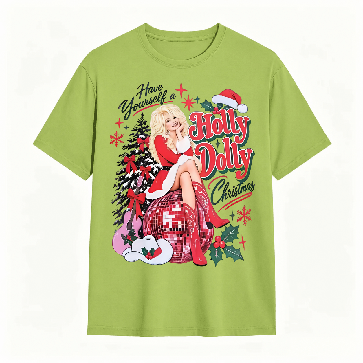 Holly Dolly Christmas Graphic T-Shirt – Festive Glam Holiday Tee