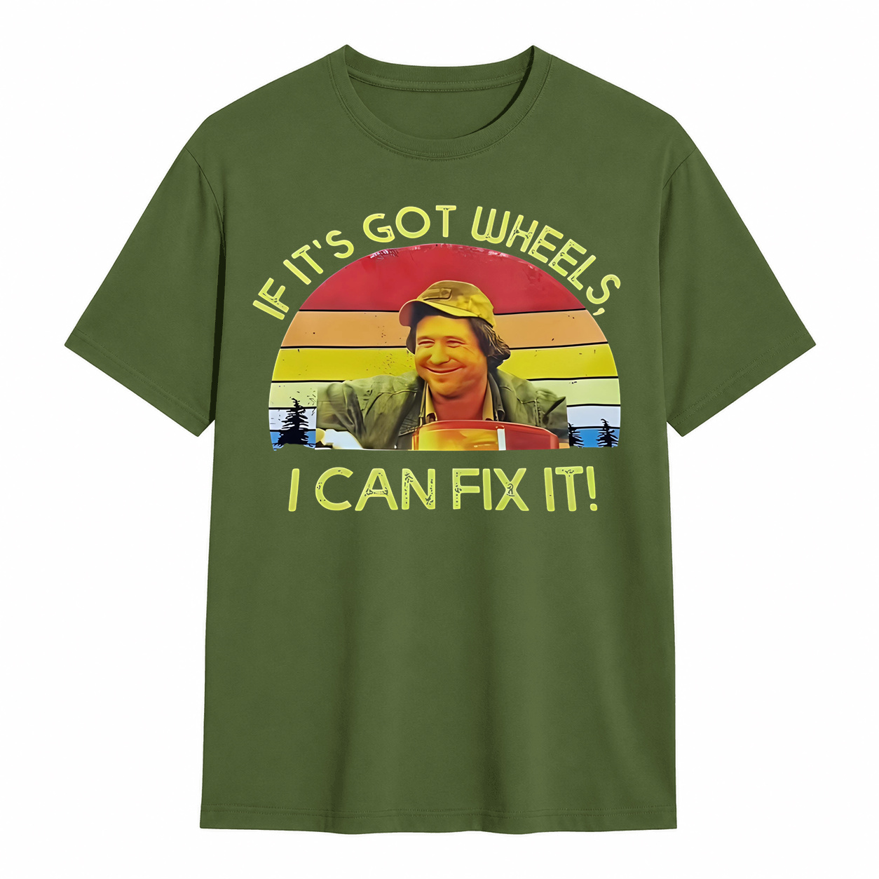 If It's Got Wheels I Can Fix It Funny Mechanic Vintage Sunset Graphic T‑Shirt