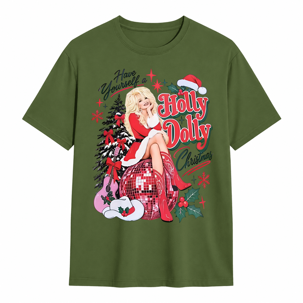 Holly Dolly Christmas Graphic T-Shirt – Festive Glam Holiday Tee