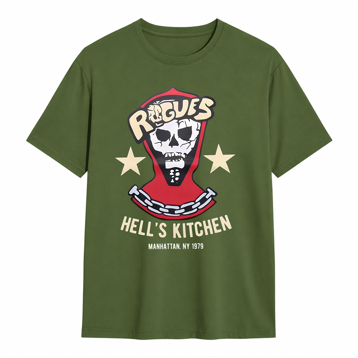 Rogues Hell's Kitchen 1979 Skull Graphic T‑Shirt, Manhattan NY Vintage Retro Tee