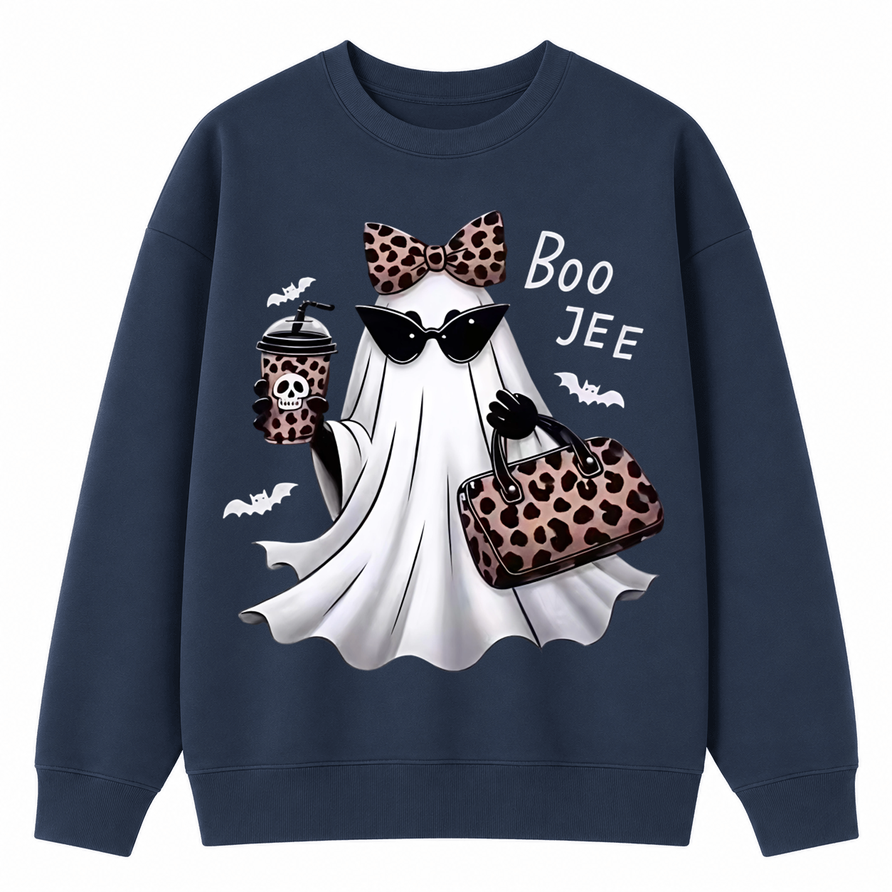 Leopard Ghost Halloween Sweatshirt – Cute Spooky Graphic Crewneck Pullover