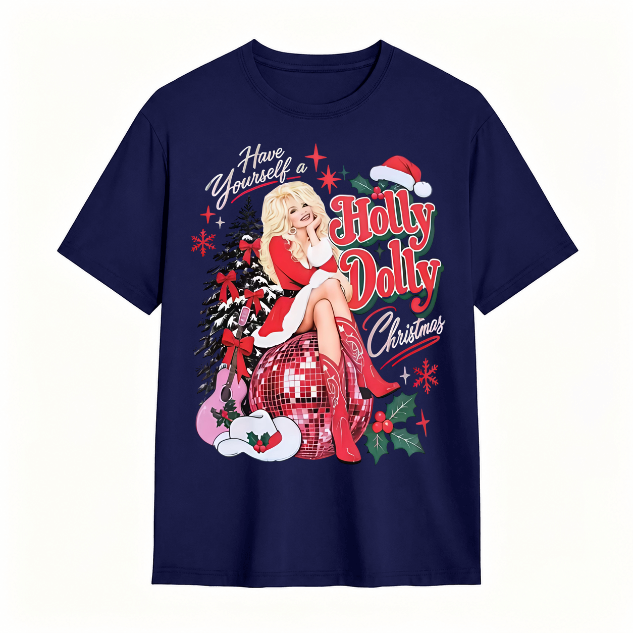 Holly Dolly Christmas Graphic T-Shirt – Festive Glam Holiday Tee