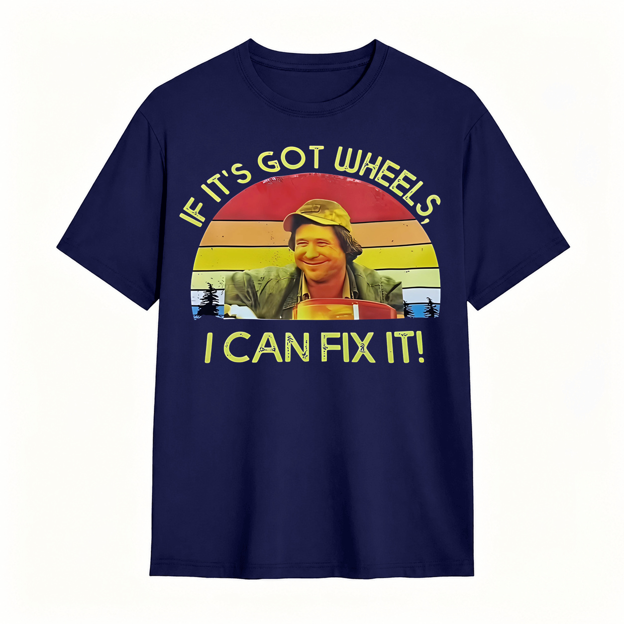 If It's Got Wheels I Can Fix It Funny Mechanic Vintage Sunset Graphic T‑Shirt
