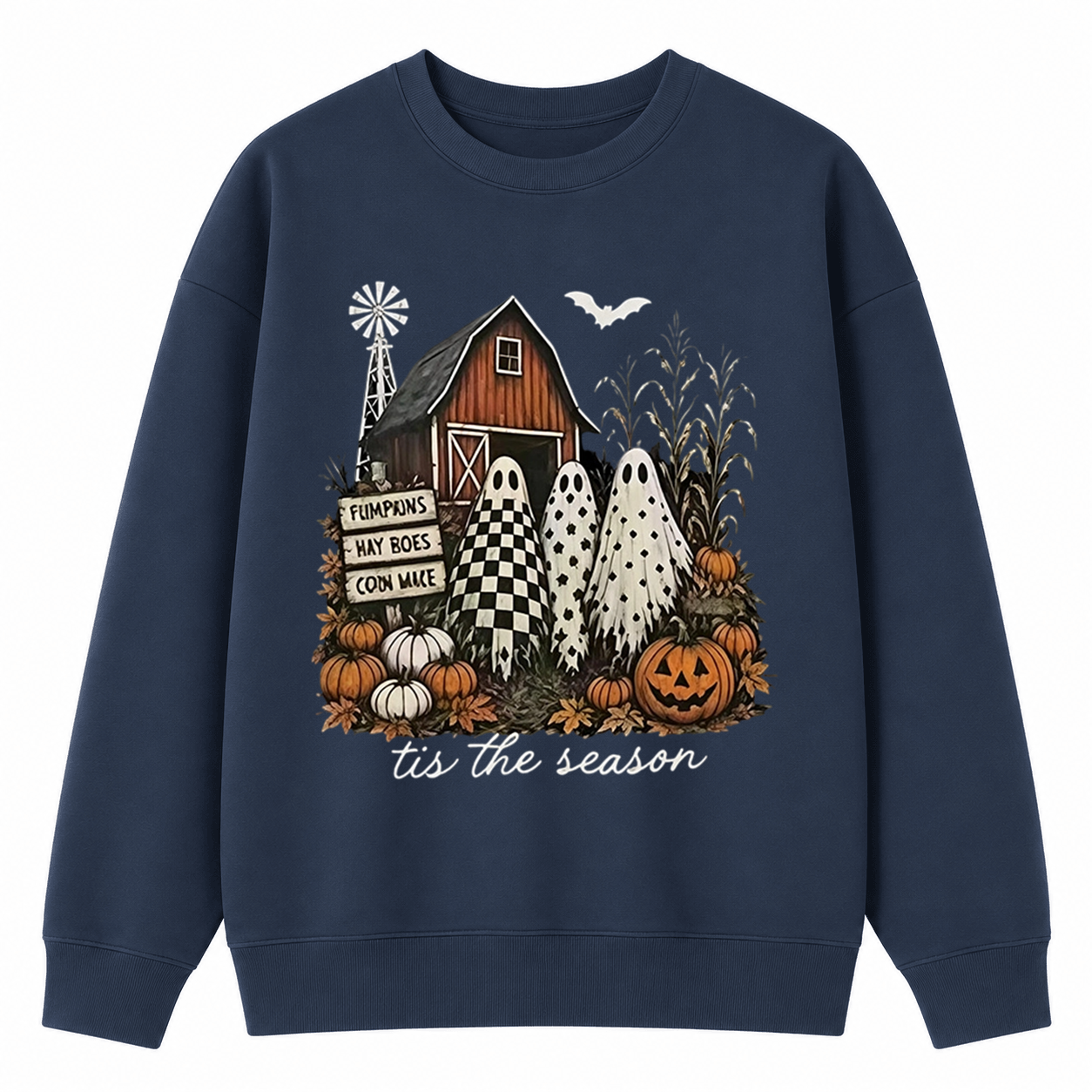 Vintage Farm Ghost Halloween Sweatshirt, Tis The Season Pumpkin Barn 