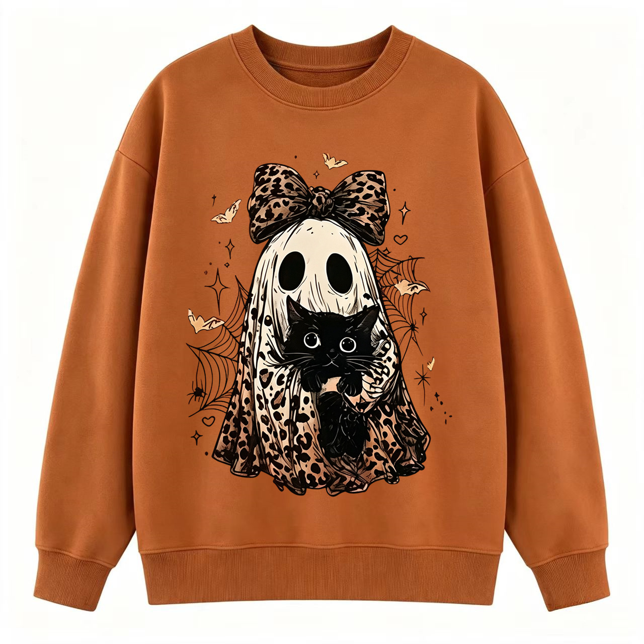 Coquette Leopard Ghost Black Cat Sweatshirt | Spooky Fall Halloween Pullover