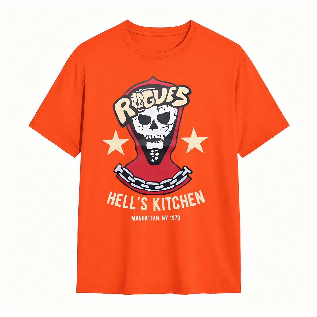 Rogues Hell's Kitchen 1979 Skull Graphic T‑Shirt, Manhattan NY Vintage Retro Tee