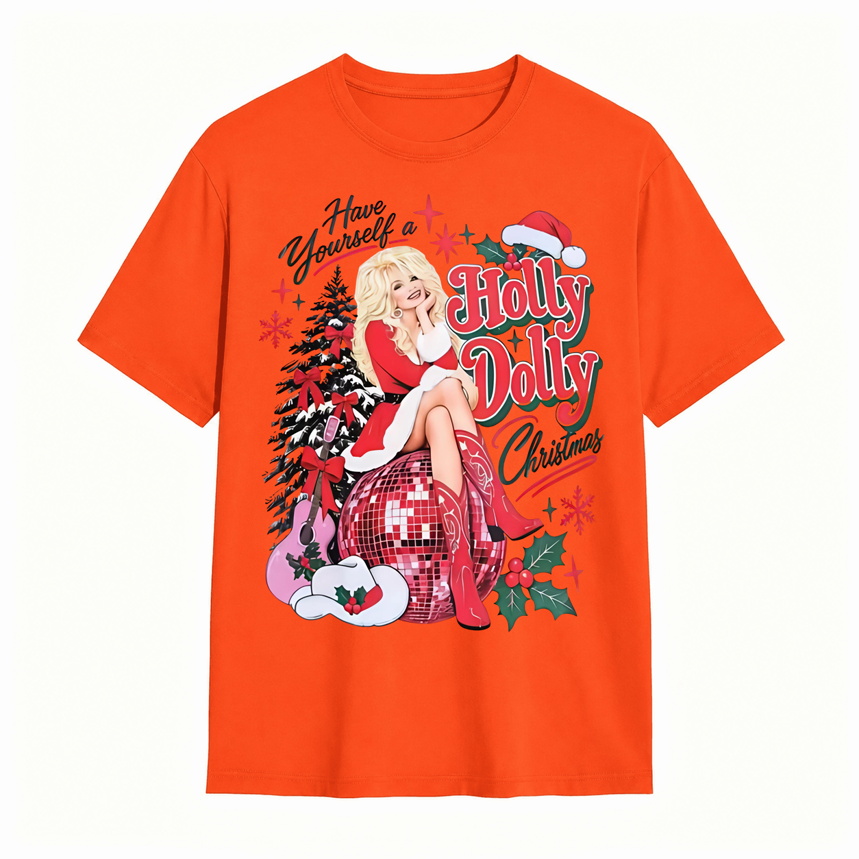 Holly Dolly Christmas Graphic T-Shirt – Festive Glam Holiday Tee