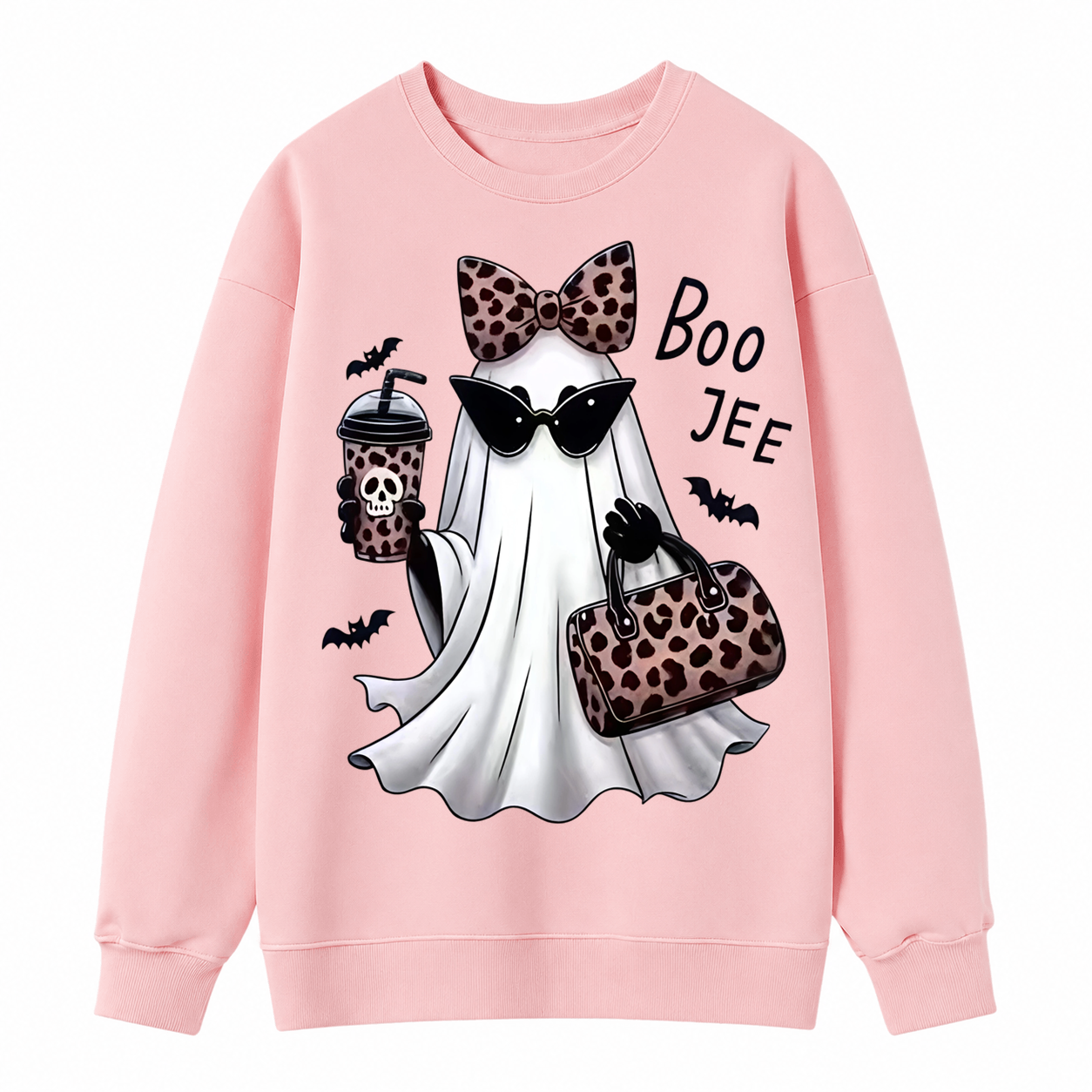 Leopard Ghost Halloween Sweatshirt – Cute Spooky Graphic Crewneck Pullover