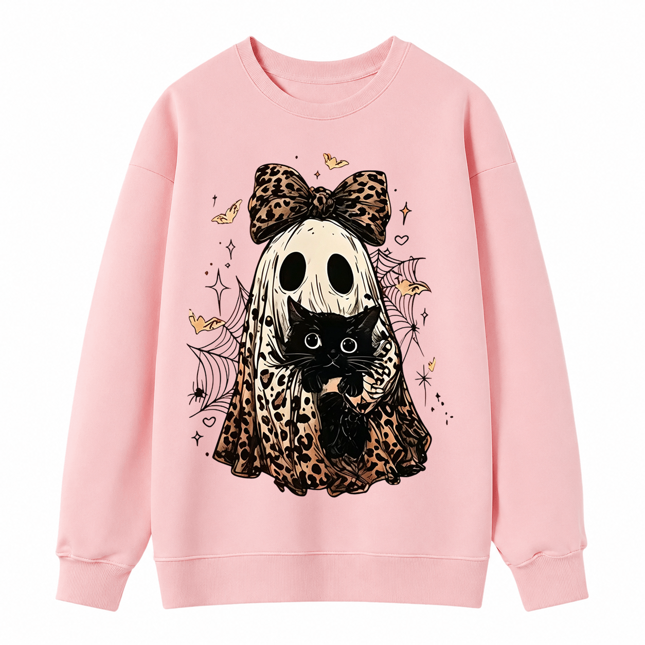 Coquette Leopard Ghost Black Cat Sweatshirt | Spooky Fall Halloween Pullover