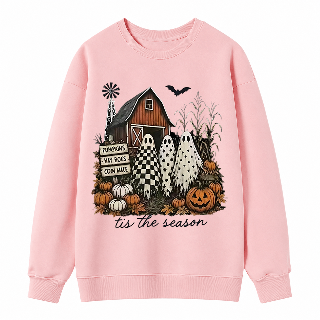 Vintage Farm Ghost Halloween Sweatshirt, Tis The Season Pumpkin Barn 