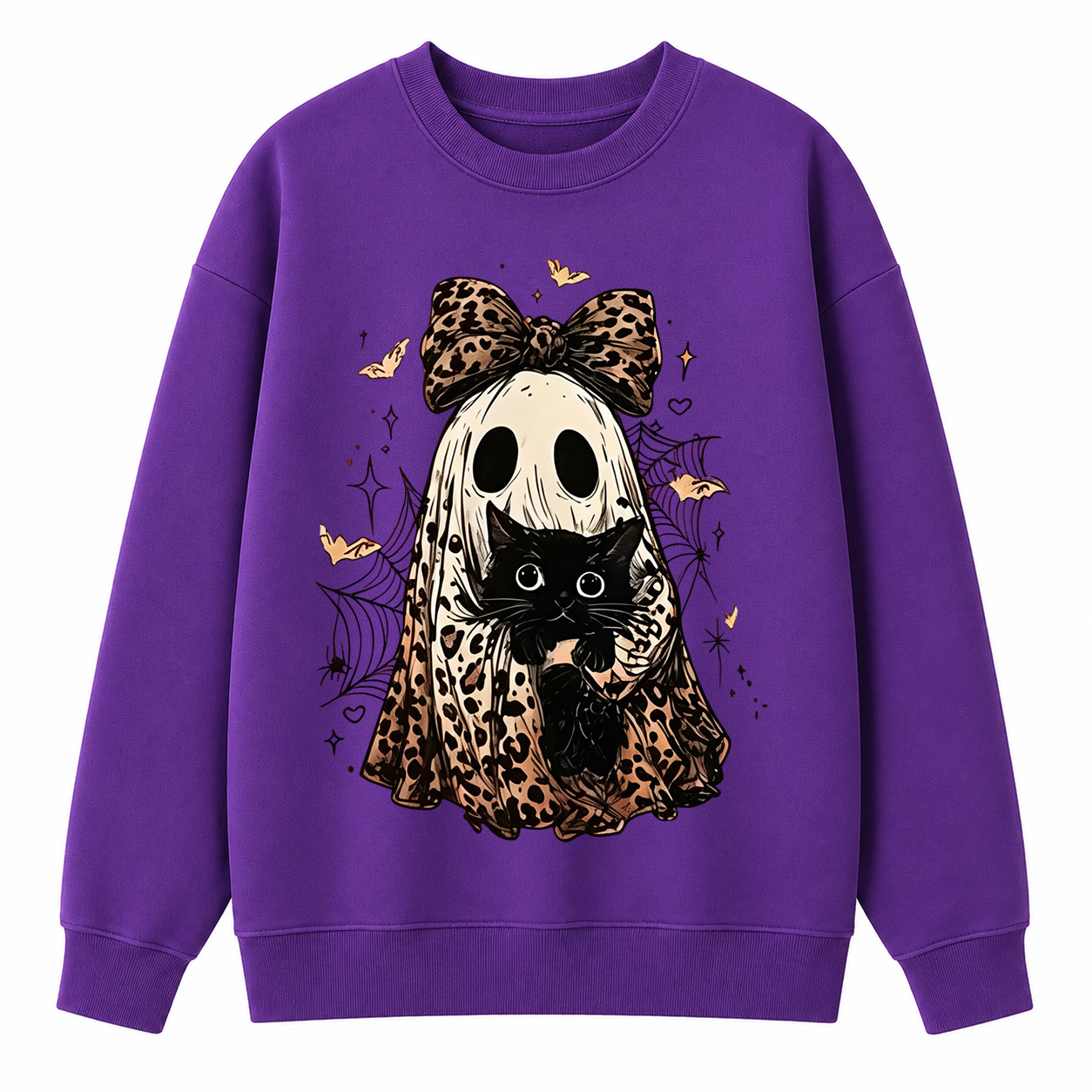 Coquette Leopard Ghost Black Cat Sweatshirt | Spooky Fall Halloween Pullover