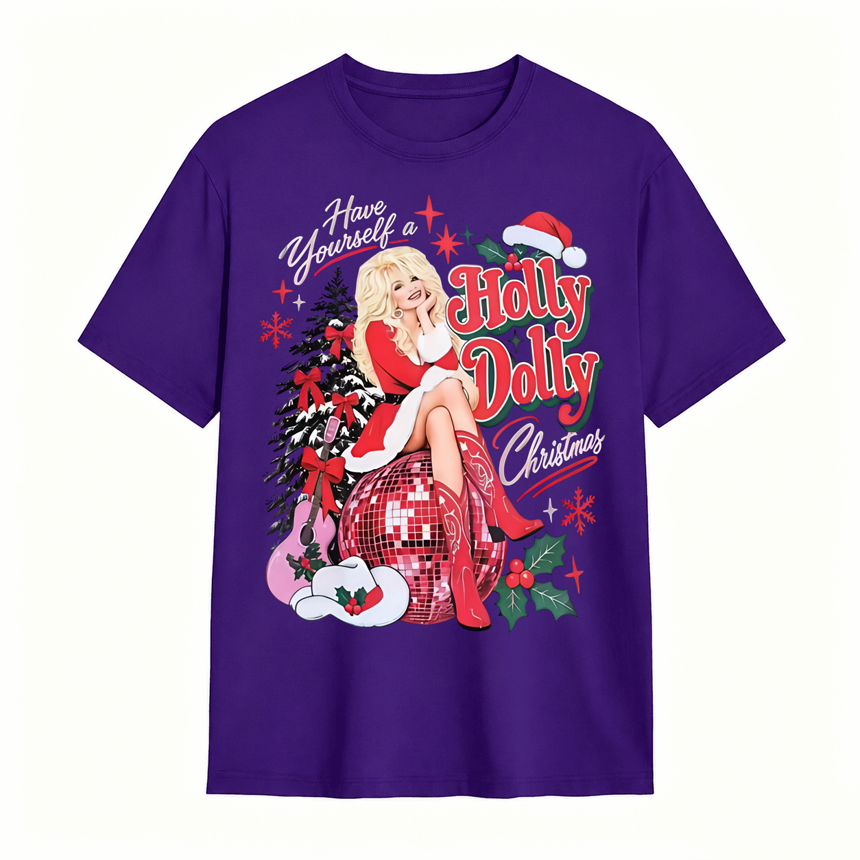 Holly Dolly Christmas Graphic T-Shirt – Festive Glam Holiday Tee