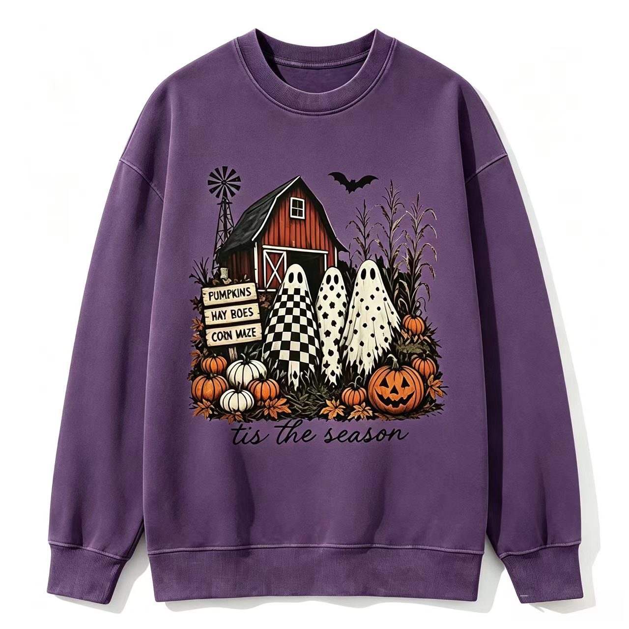 Vintage Farm Ghost Halloween Sweatshirt, Tis The Season Pumpkin Barn 