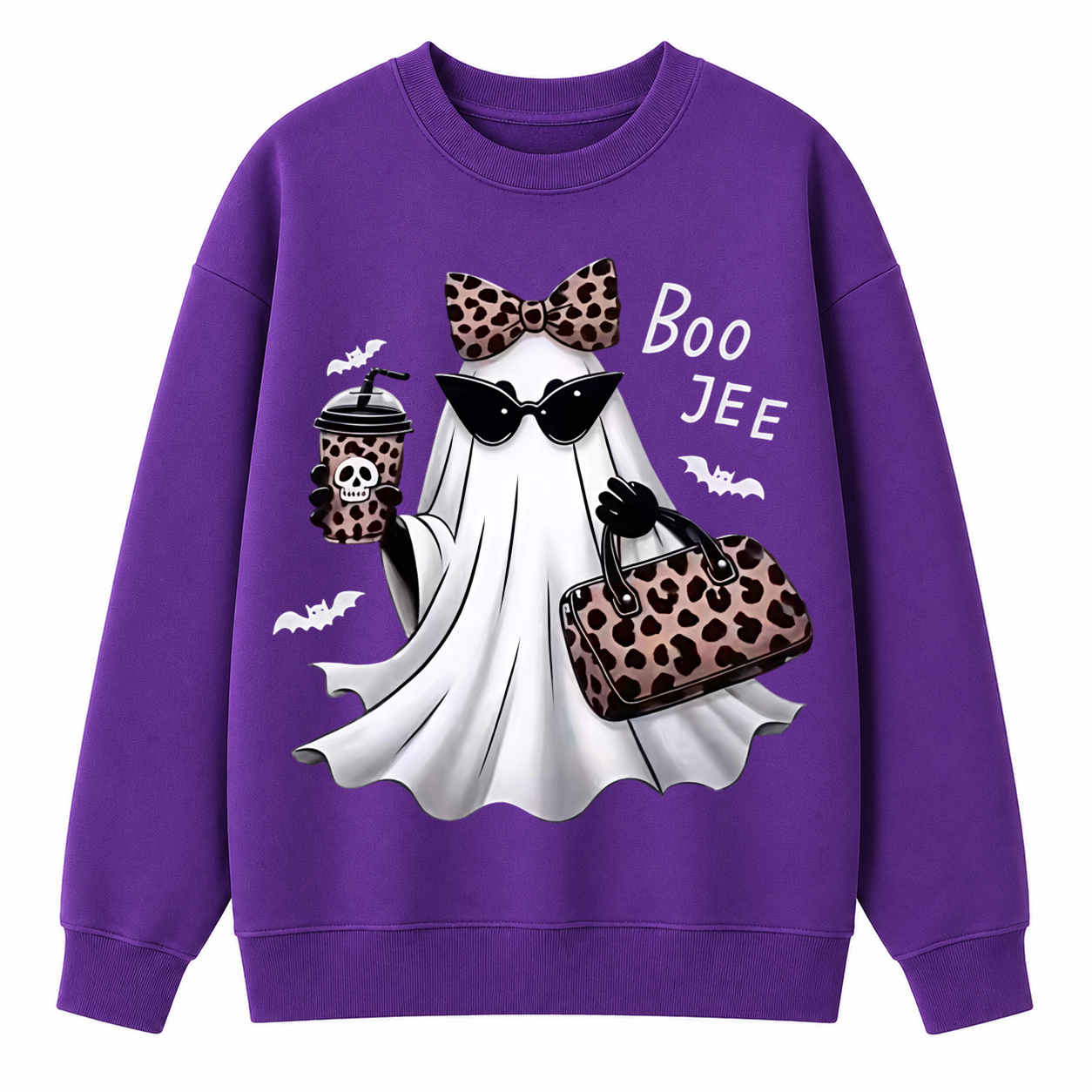 Leopard Ghost Halloween Sweatshirt – Cute Spooky Graphic Crewneck Pullover