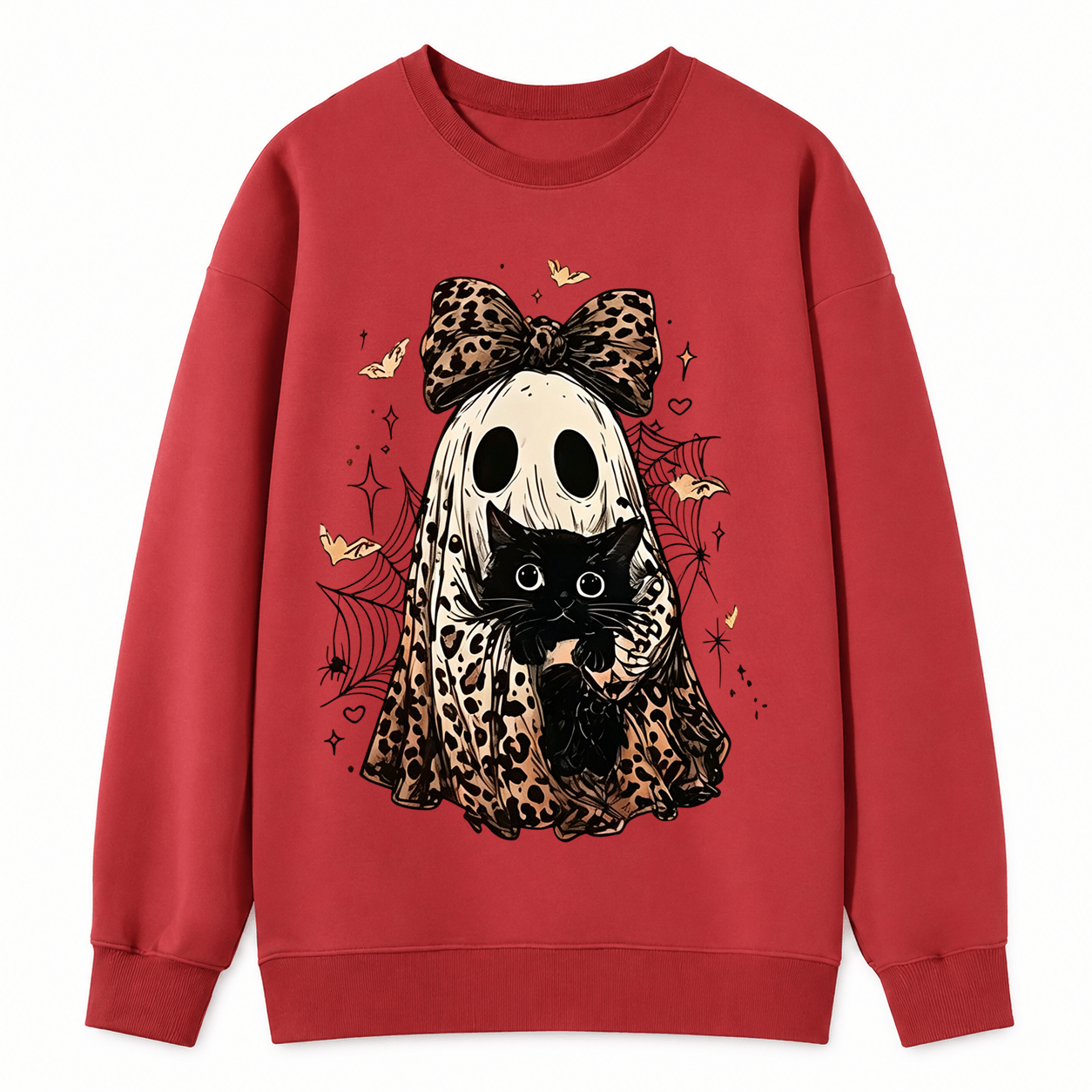 Coquette Leopard Ghost Black Cat Sweatshirt | Spooky Fall Halloween Pullover