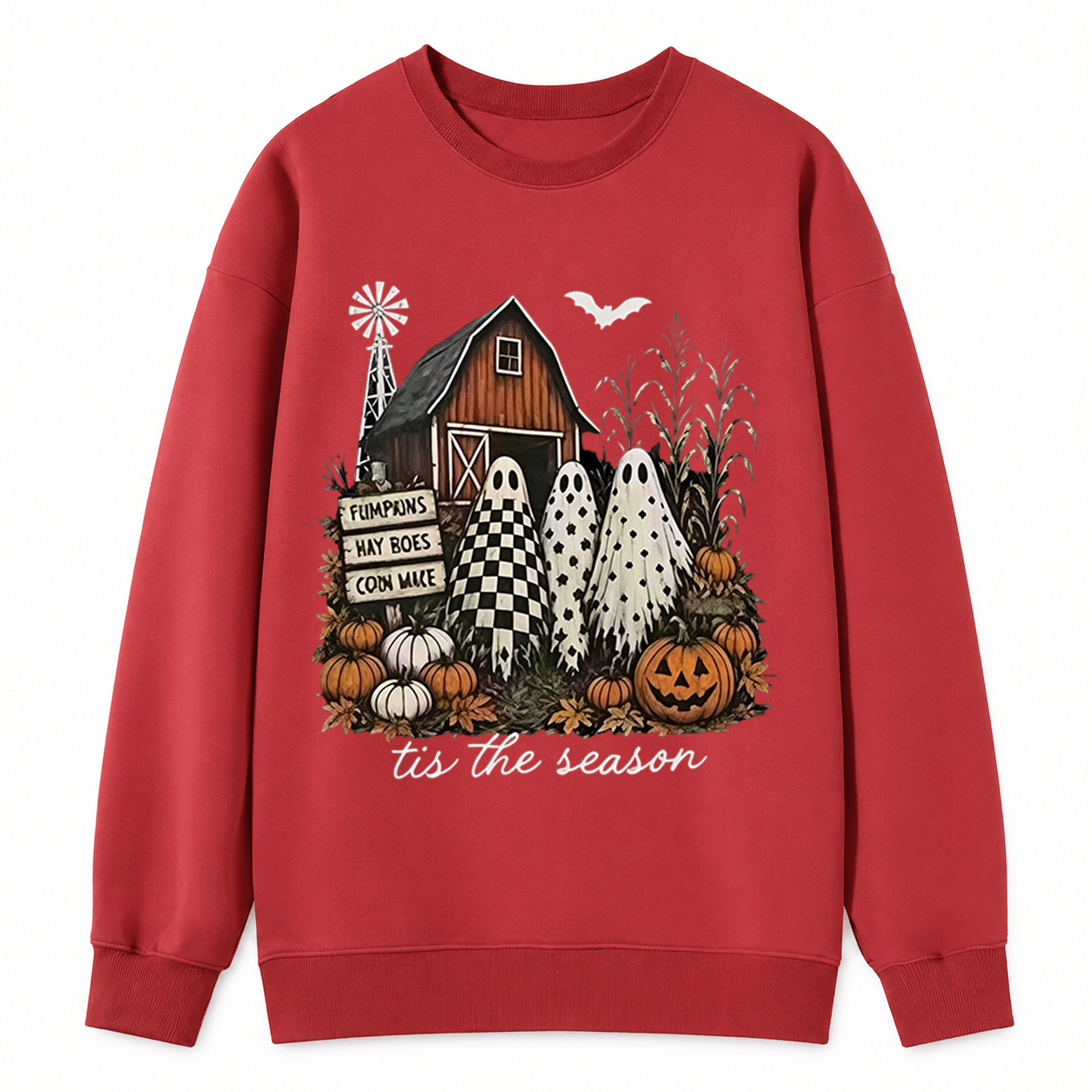Vintage Farm Ghost Halloween Sweatshirt, Tis The Season Pumpkin Barn 