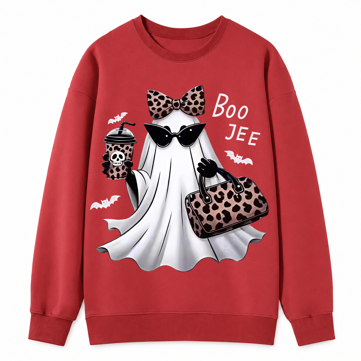 Leopard Ghost Halloween Sweatshirt – Cute Spooky Graphic Crewneck Pullover