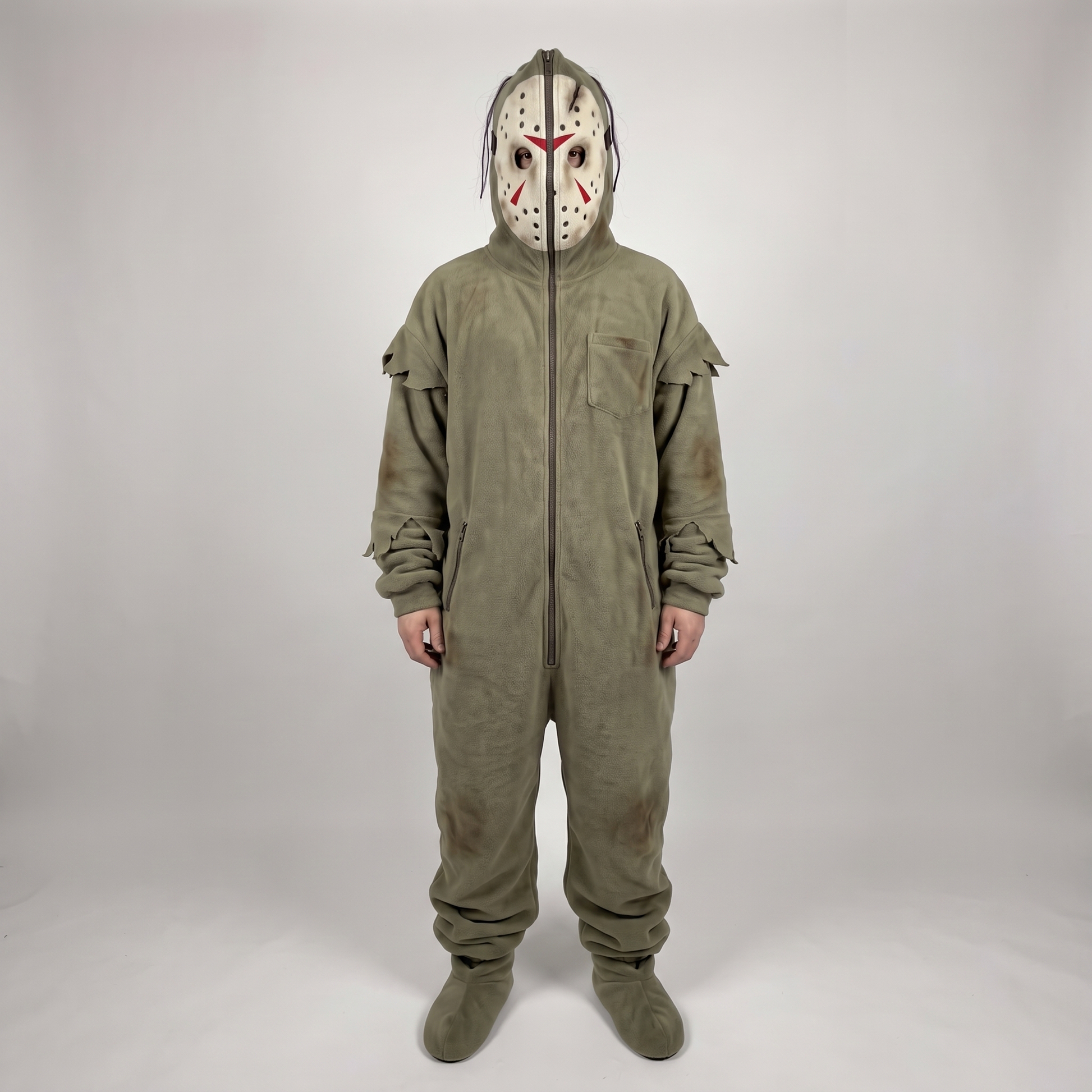 Ghost Face Scream Onesie Costume Adult Full Zip Fleece Footed Jumpsuit Halloween Horror Movie Cosplay Pajamas