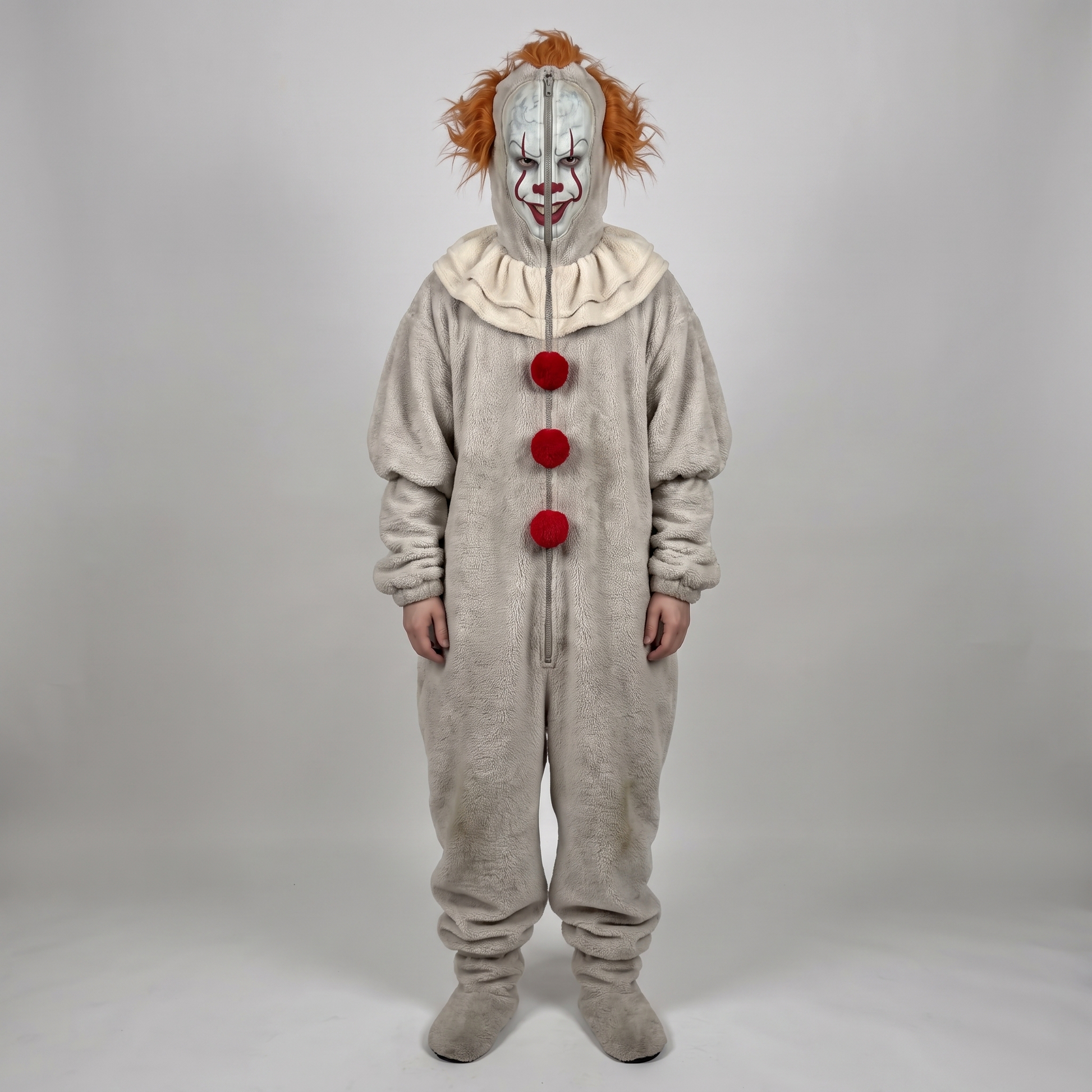 Ghost Face Scream Onesie Costume Adult Full Zip Fleece Footed Jumpsuit Halloween Horror Movie Cosplay Pajamas