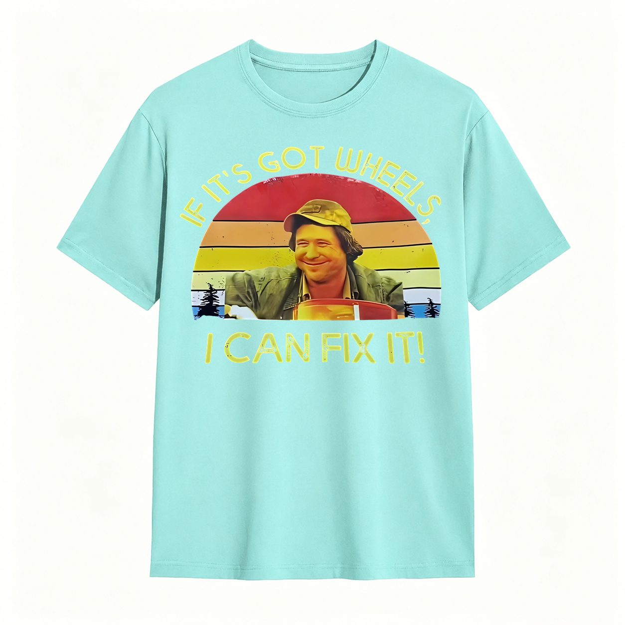 If It's Got Wheels I Can Fix It Funny Mechanic Vintage Sunset Graphic T‑Shirt