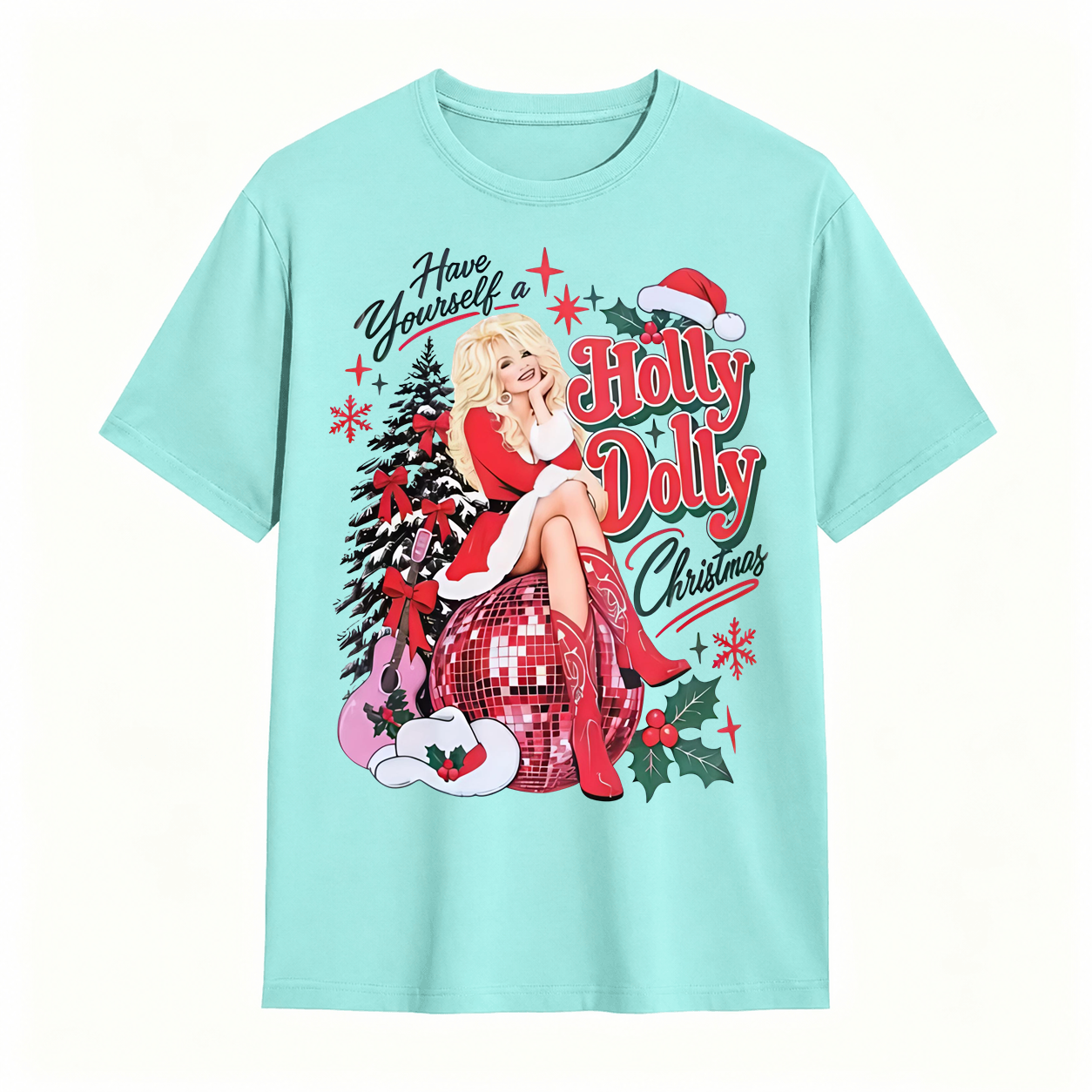 Holly Dolly Christmas Graphic T-Shirt – Festive Glam Holiday Tee