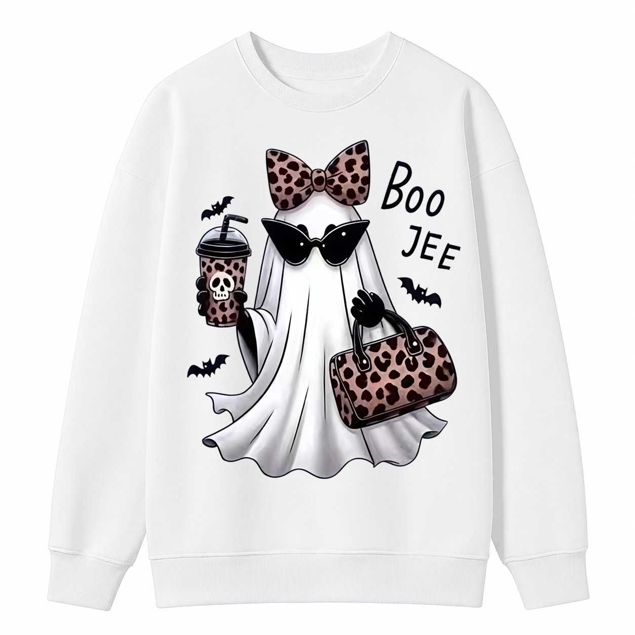 Leopard Ghost Halloween Sweatshirt – Cute Spooky Graphic Crewneck Pullover