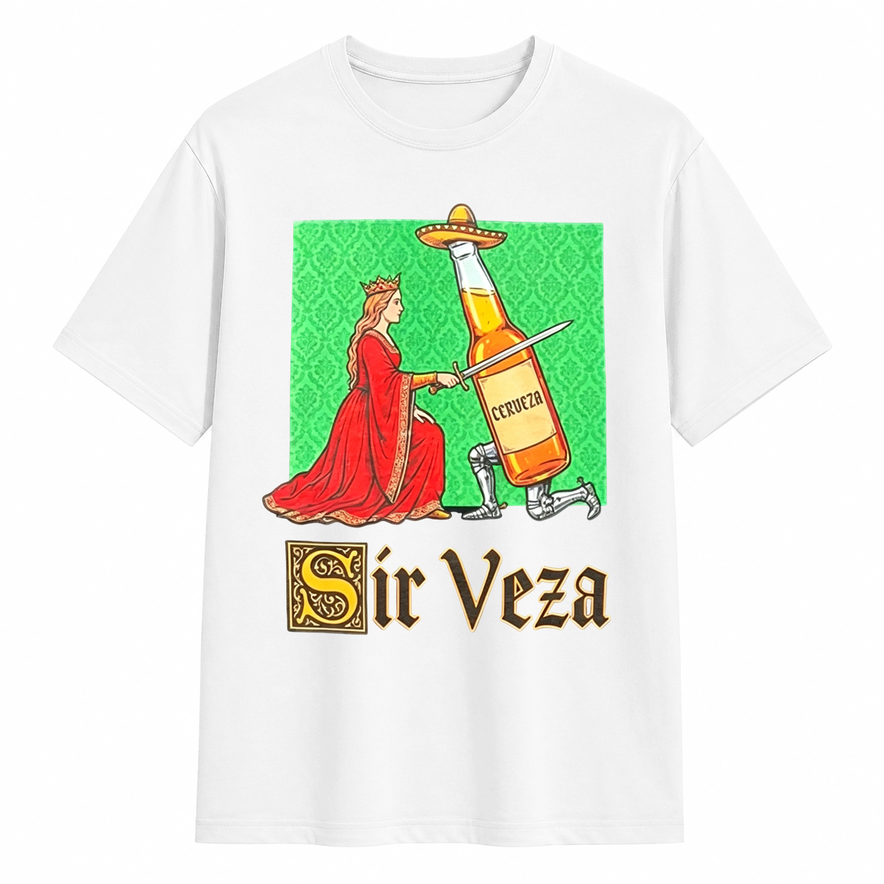 Sir Veza Funny Cerveza Beer Meme T‑Shirt, Medieval Drinking Humor Tee