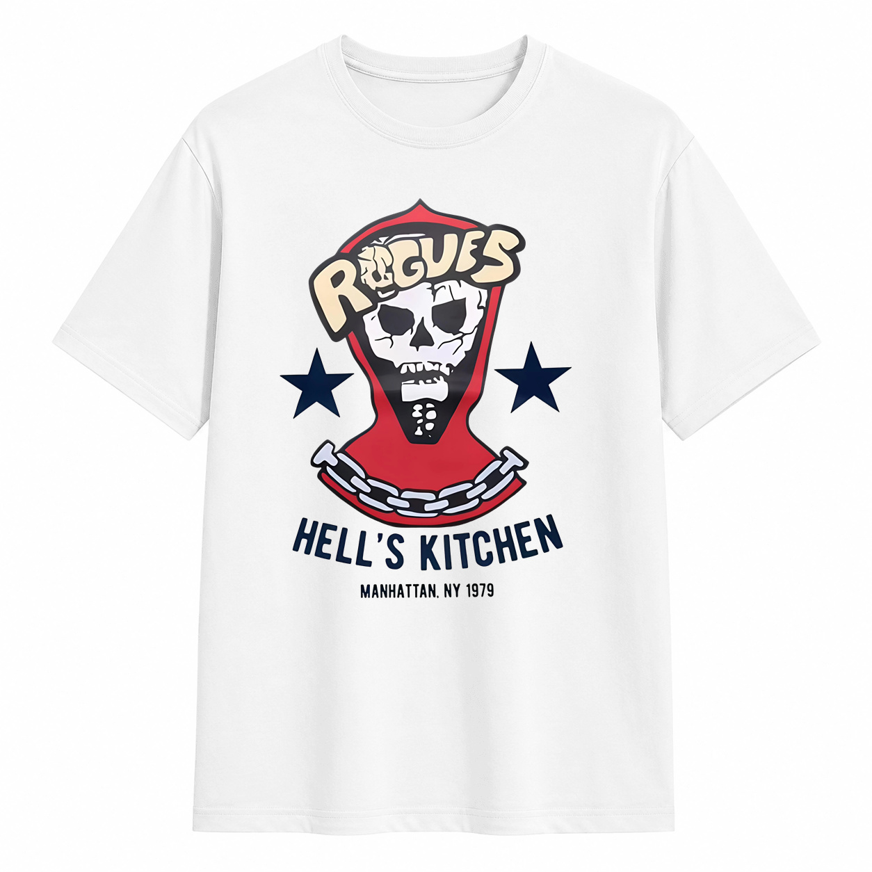 Rogues Hell's Kitchen 1979 Skull Graphic T‑Shirt, Manhattan NY Vintage Retro Tee