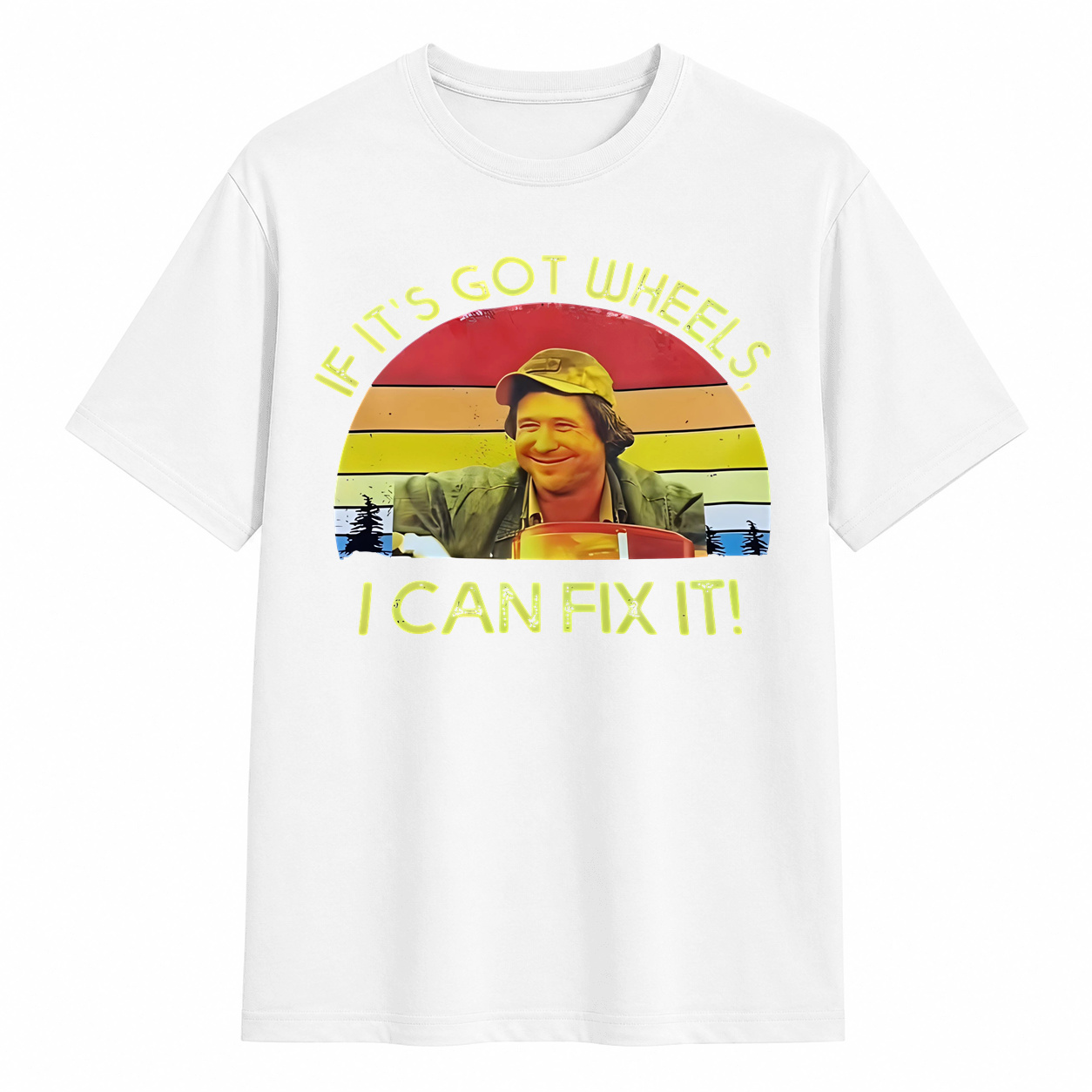 If It's Got Wheels I Can Fix It Funny Mechanic Vintage Sunset Graphic T‑Shirt