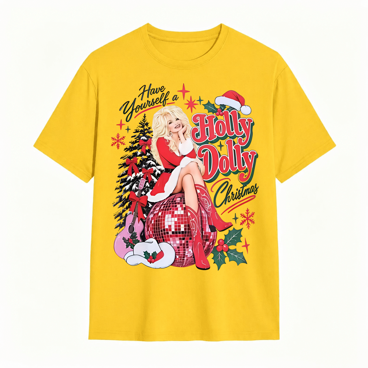 Holly Dolly Christmas Graphic T-Shirt – Festive Glam Holiday Tee